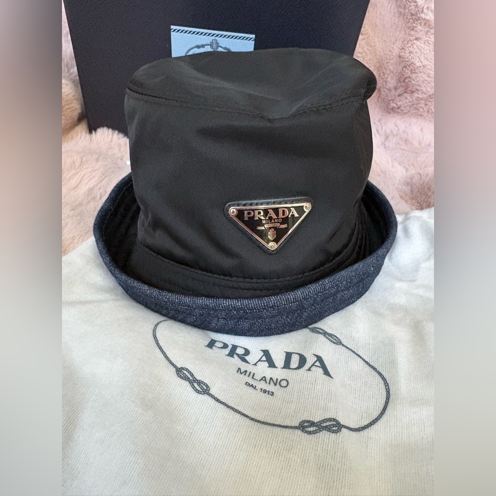 Prada Nylon& Denim reversible Black Bucket Hat - Picture 3 of 7